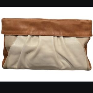 Vintage 70s Elegant Tan and Cream Clutch Bag